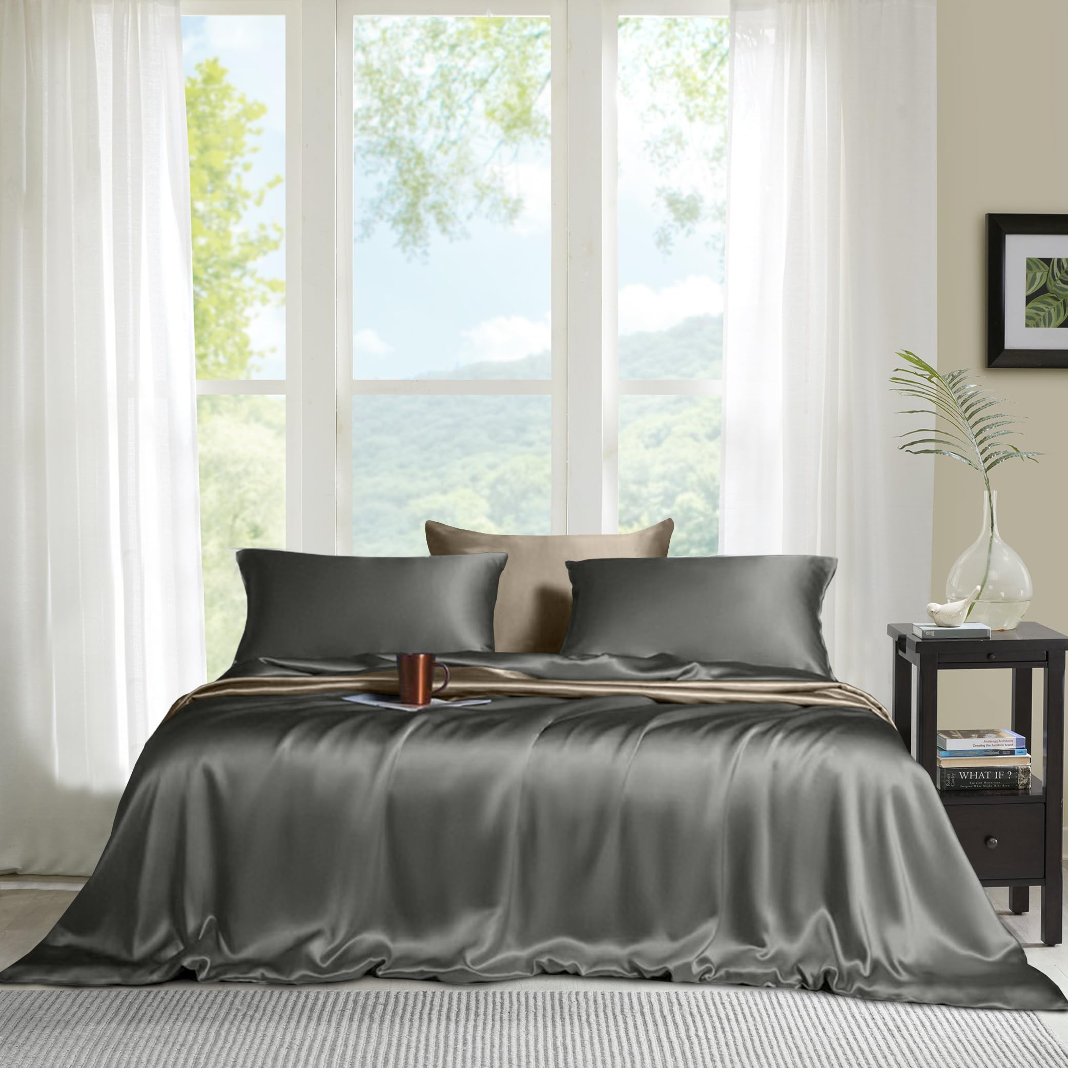 Linenweaves Tencel Only Fitted Sheet Set 1 Pc 100% Pure, Silky Soft & Smooth, Breathable, 400 Thread Count Cooling Like Silk (Twin, Dark Silver)-image-14