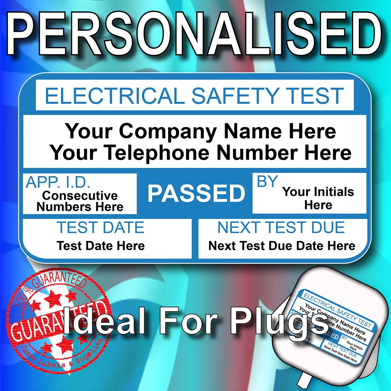 Blue Personalised PAT Label/PAT Testing Labels - 520