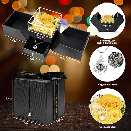 Miniatura 2 de 3 Preserved Yellow Real Rose-Eternal Flowers Rose Gifts for Mom Grandma Wife Girlfriend on Mothers Day Birthday Valentines Christmas for Her with I