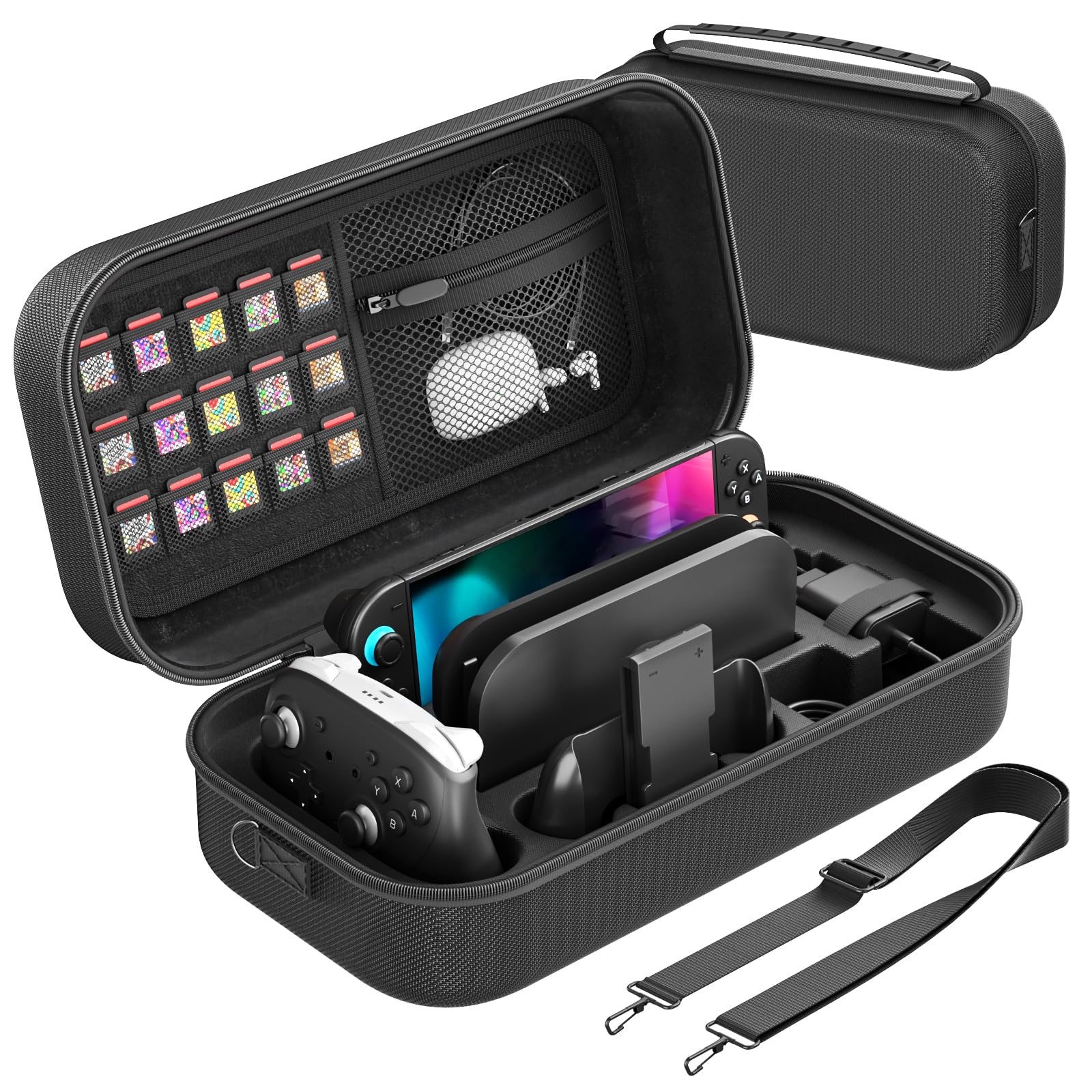 Gersker Étui de Transport pour Nintendo Switch 2/OLED/ Originale, Étui de Rangement avec 15 Emplacement pour Carte, Coque Dure EVA, Accessoire de Pochette Switch