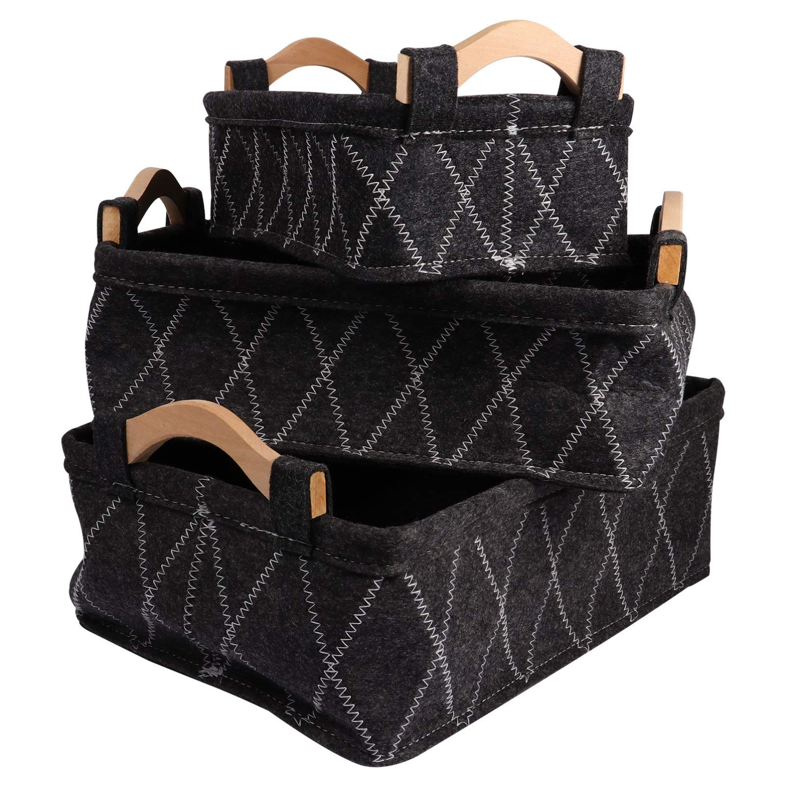 Hemoton Felt Storage Basket Set Black 3 Sizes Makeup Organizer Cosmetics Holder Home Office Use