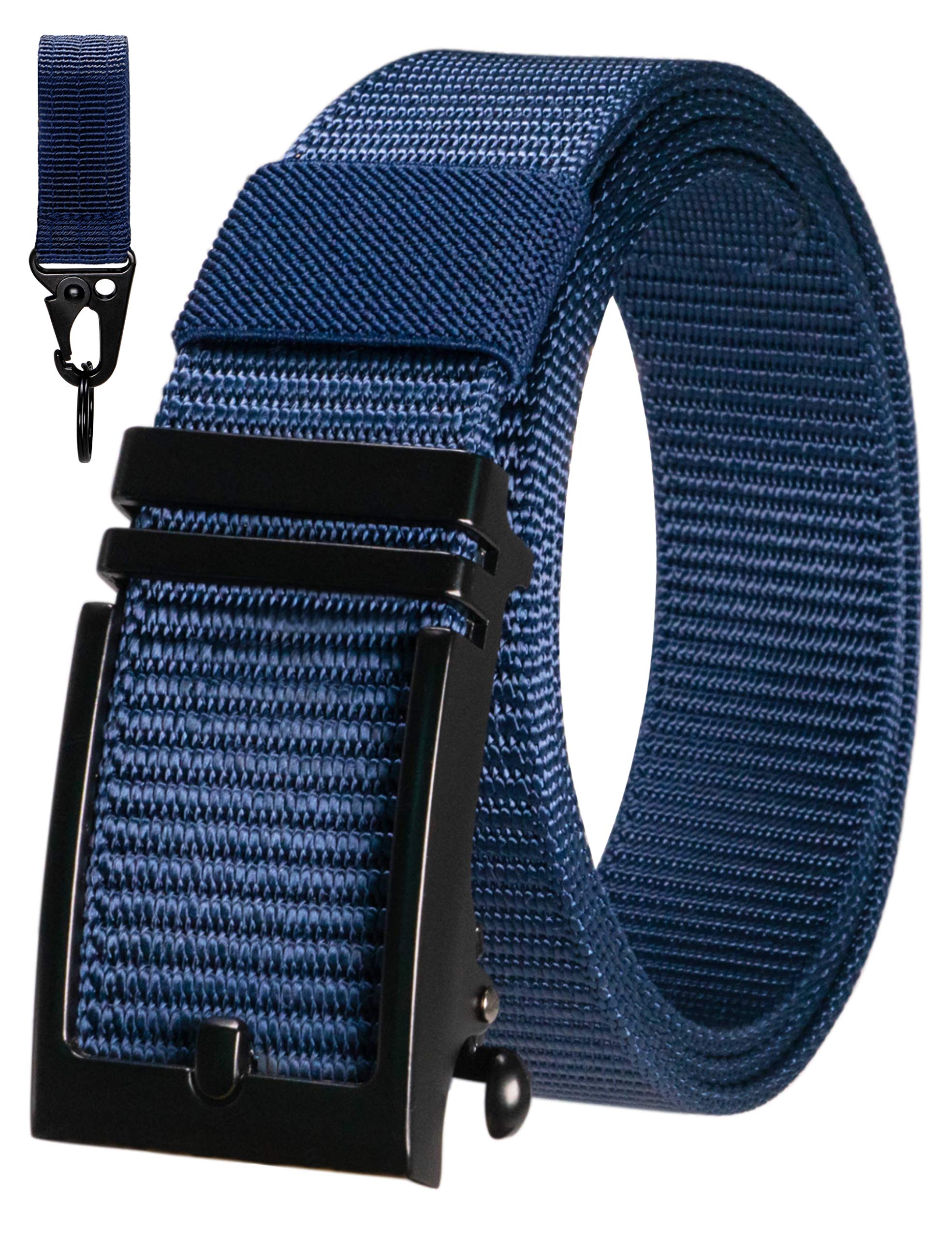 RBOCOTT Ratchet Automatic Belt Navy Men's Tactical Nylon Canvas Belt with Automatic Slide Buckle and Hook Set(navy125cm)