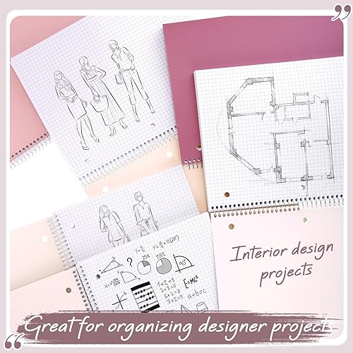 Miniatura 4 de Teling Cuaderno de papel cuadriculado, 8 unidades, 1 sujeto, cuaderno en espiral de 5 x 5 con rayas (5 cuadradospulgadas), cuaderno de cuadrícula de