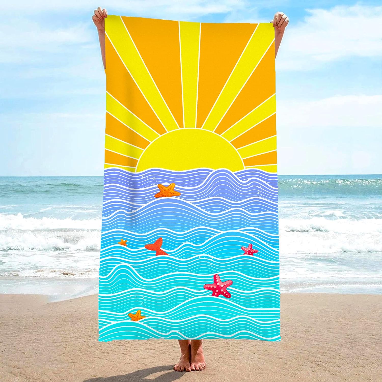 LINGXUQK Summer Sun Beach Towel Ocean Waves Boho Beach