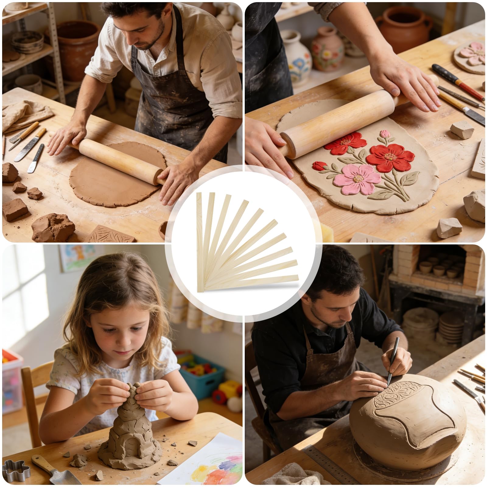 20 Pezzi Spessori per Mattarello in Legno,Bastoncini Guida per Argilla per Insegnamento di Ceramica,Guida per Mattarello in Legno per Ceramica e Argilla, 10 Misure,3/4/5/6/7/8/9/10/11/12 MM