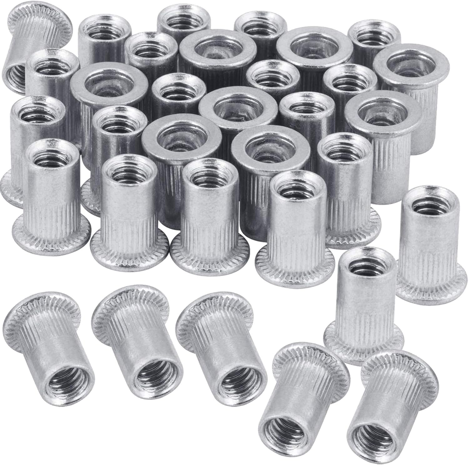100 Pcs 1 4 Aluminum Flange Complete Free Shipping Unc Flat Rivet Nut Head Nutserts