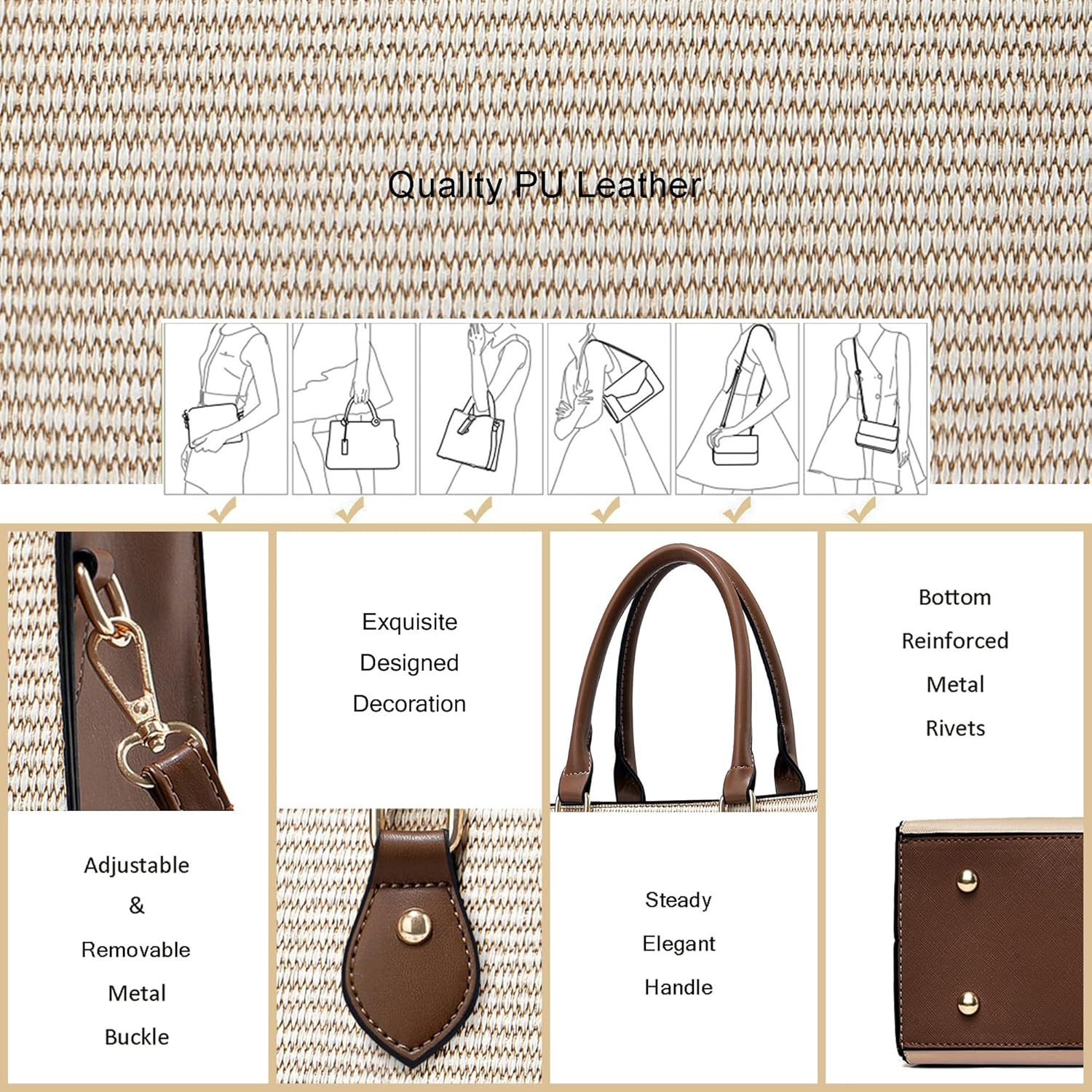 CHICAROUSAL Crossbody Purses and Handbags for Women PU Leather Tote Top Handle Satchel Shoulder Bags - Image 7