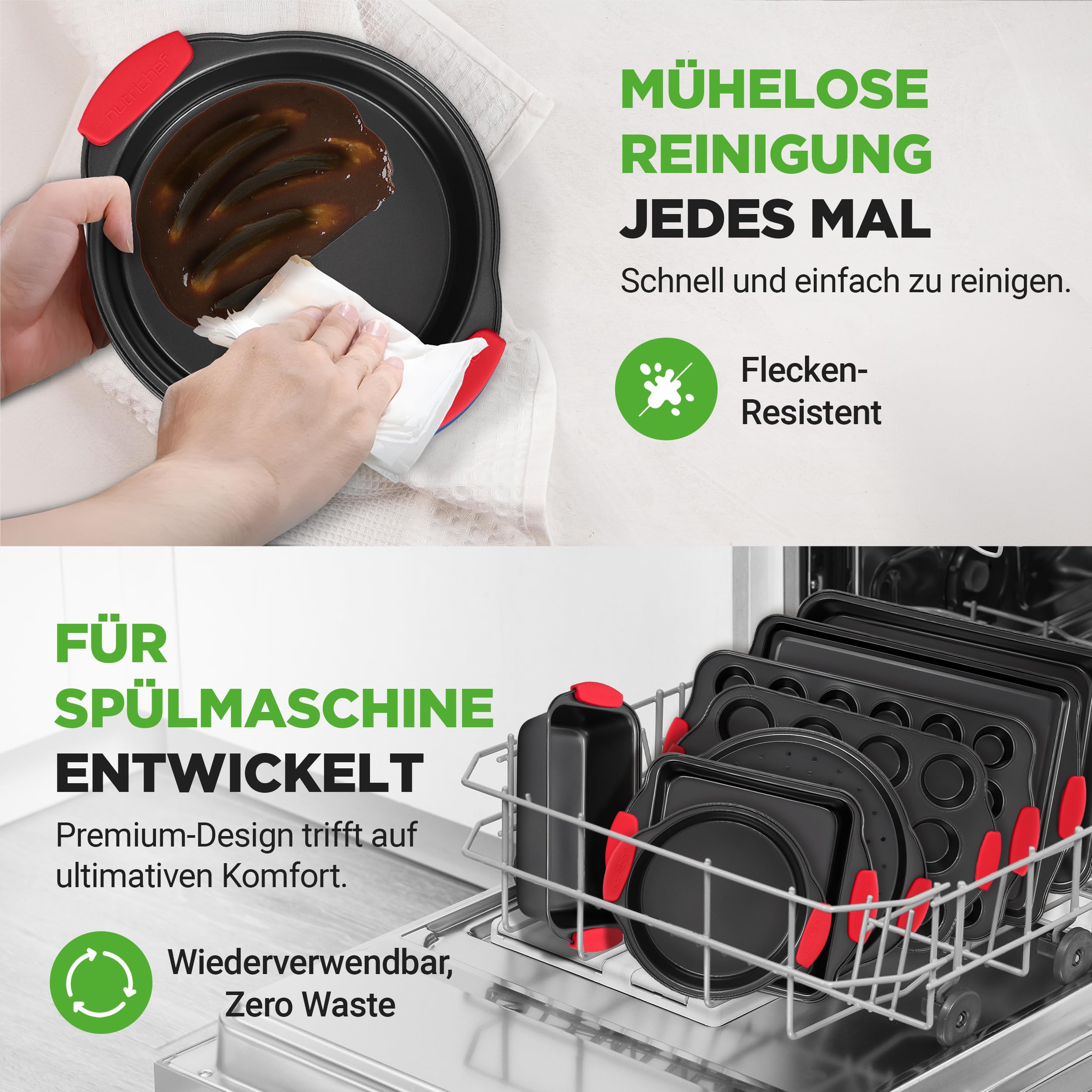 NutriChef 10-teiliges Backset aus Karbonstahl – Muffinform, Backblech, Brotbackform und rundes Pizzablech