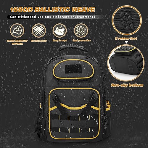 Miniatura 5 de Tool Backpack with a Tool Pouch, Heavy Duty Tool Bag with Multiple Pockets, Black