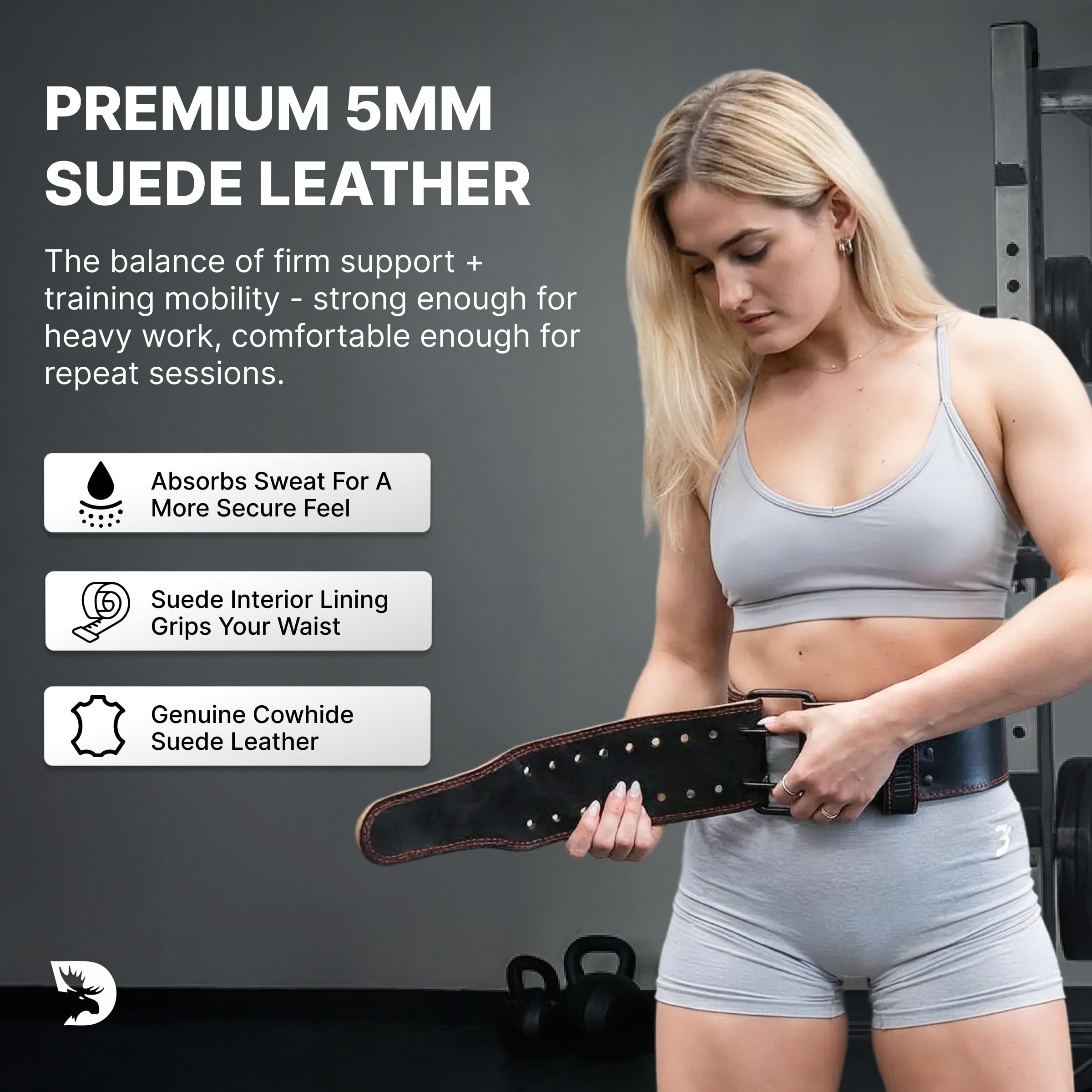 DMoose Fitness Pas do podnoszenia ciężarów do podparcia dolnej części pleców, grubość 5 mm, pasek gimnastyczny z prawdziwej skóry, do przysiadów, martwego ciągu i trójboju siłowego, podwójna klamra z