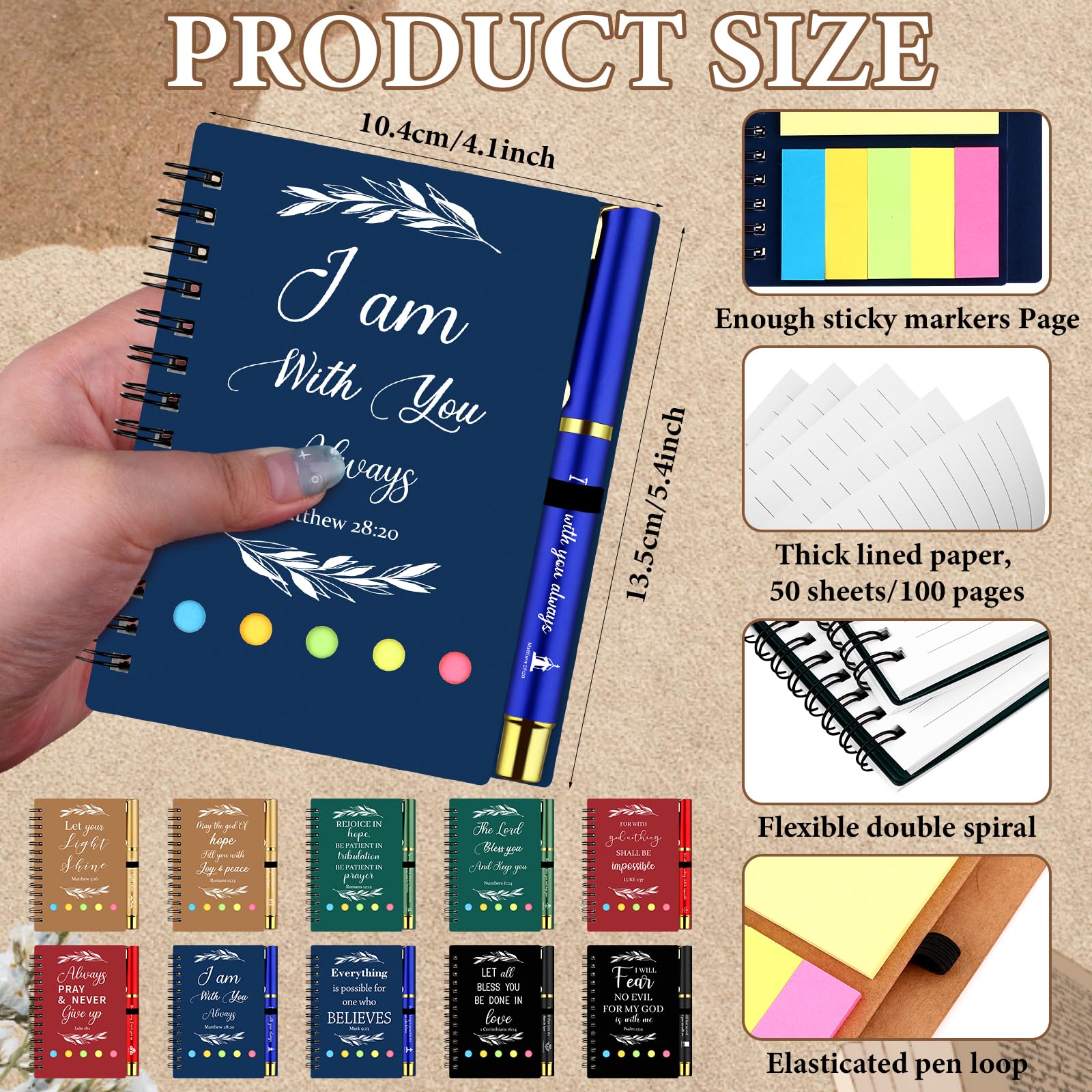 20 Pcs/10 Set Christian Gifts Bulk Spiral Religious Notebook with Sticky Notes Bible Verse Pens Christian Note Pads Inspirational Scripture Gifts for Women Men Church Coworker School Supplies - Image 2