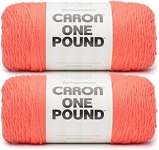 Caron ONE POUND LIVING CORAL Yarn - 2 Pack of 453g/16 oz - 100% Acrylic - #4 Worsted (Medium) - 812 Yards - Knitting/Crochet
