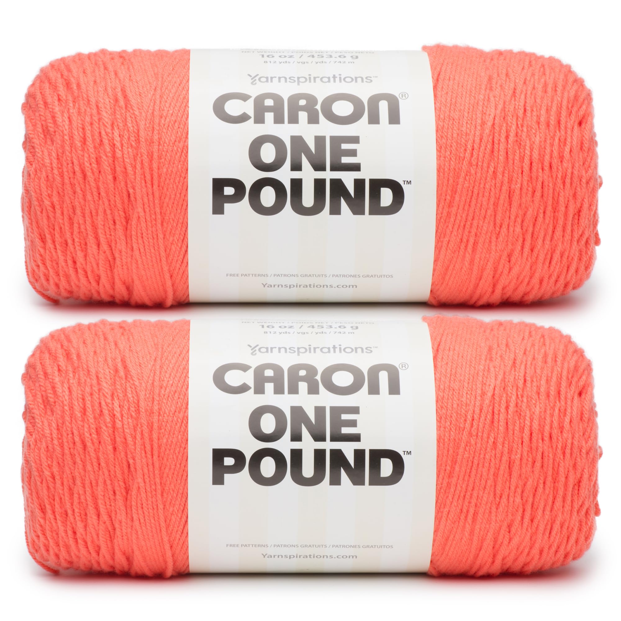 Caron ONE Pound Living Coral Yarn - 2 Pack of 453g/16 oz - 100% Acrylic - #4 Worsted (Medium) - 812 Yards - Knitting/Crochet — image 1