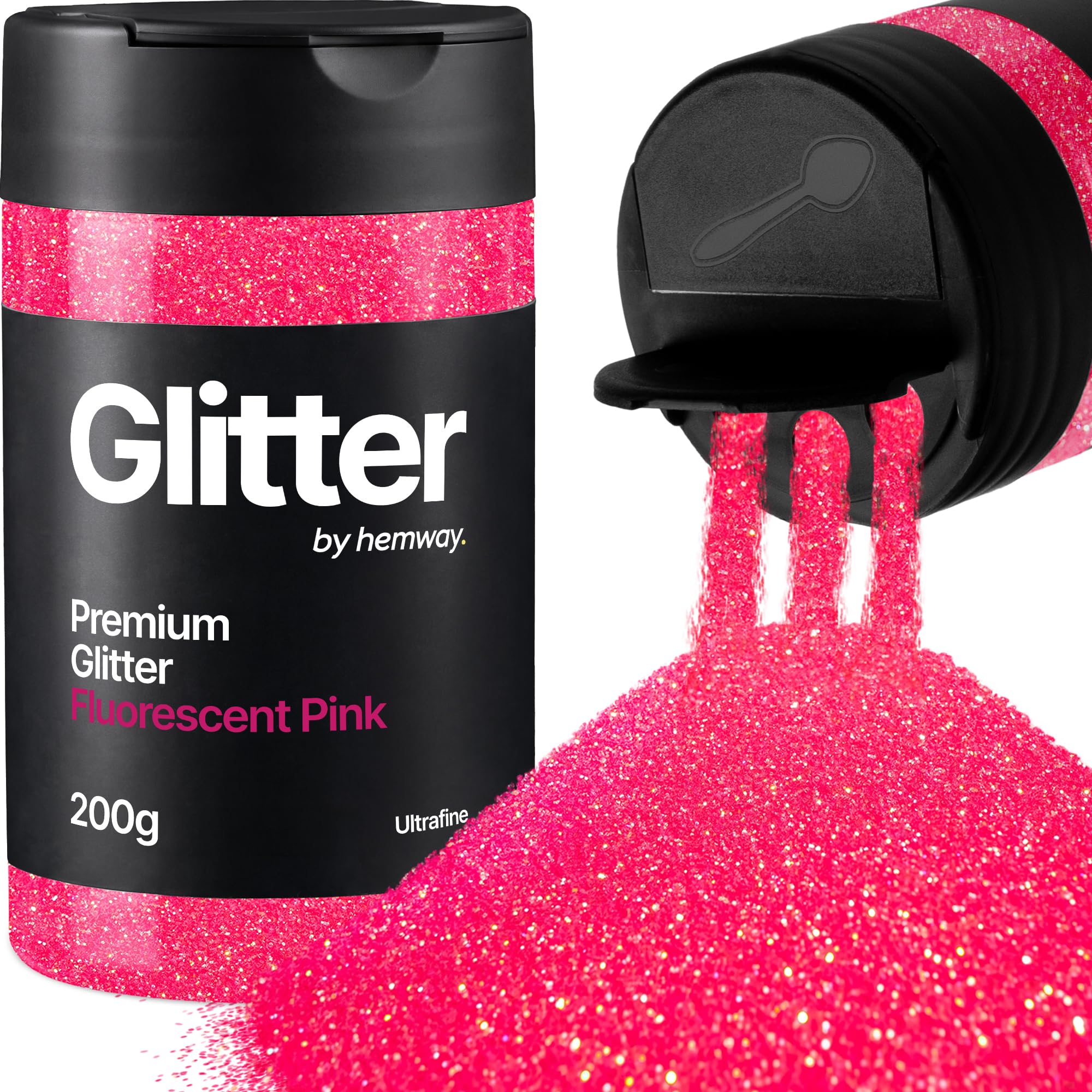 Hemway Fluorescent Pink Glitter Shaker, 200g Ultrafine Glitter for Crafts Metallic Flake Sequins for Resin & Epoxy Crafts for Decorating, Halloween, Christmas, Nail, Face, Art