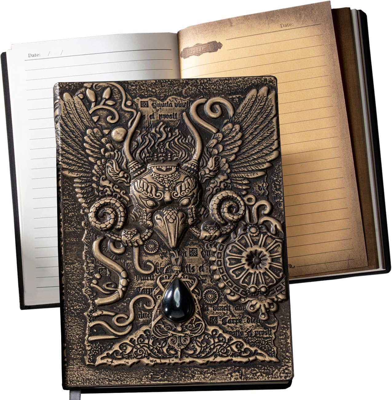 YHH Notebook A5 Lined Hardback, Handmade, Embossed, 200 Pages in 2 Colours, Vintage Leather Journal Diary Christmas Birthday Gifts for Women Men Children, University Gift for Friends, 3D Bird Bronze