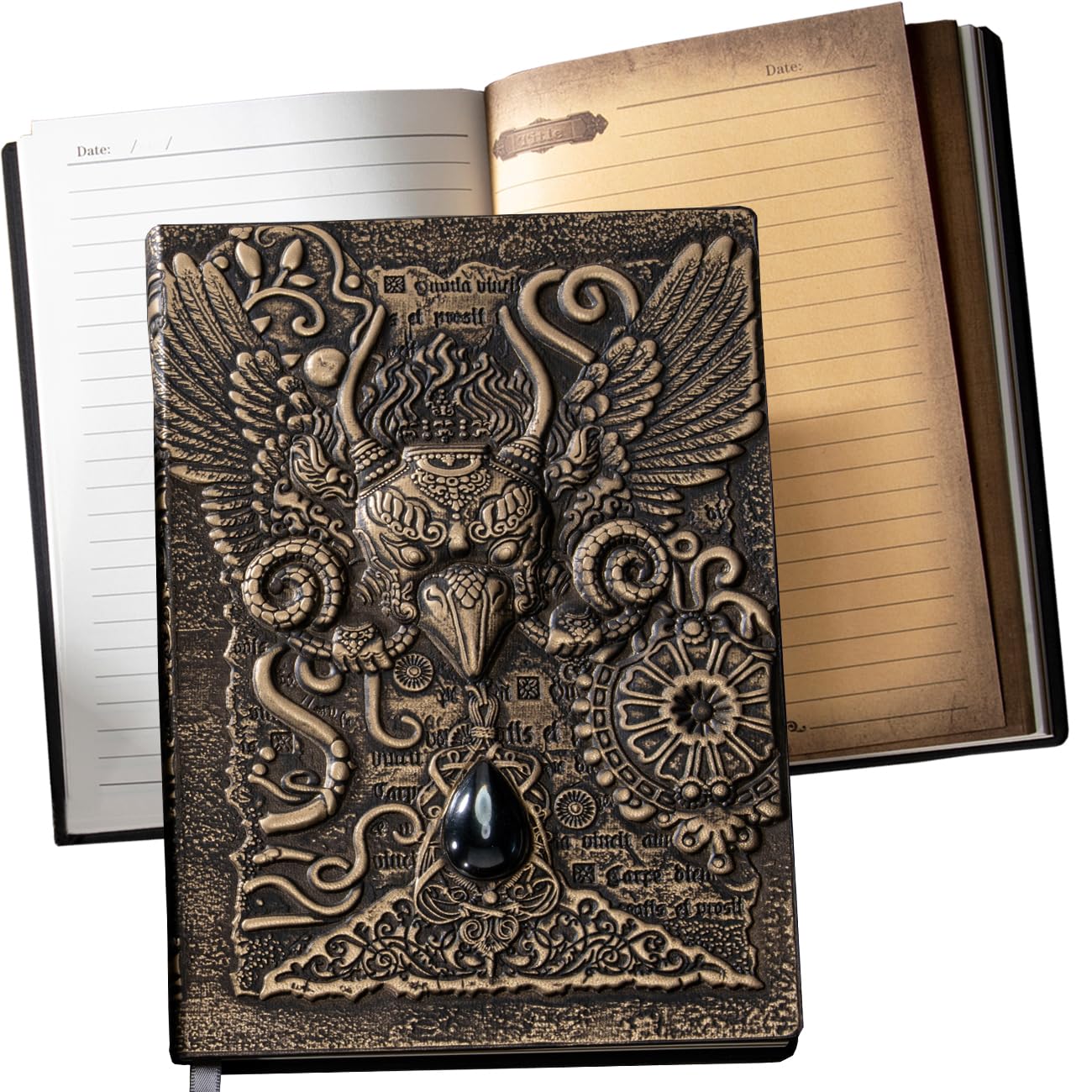 YHH Notebook A5 Lined Hardback, Handmade, Embossed, 200 Pages in 2 Colours, Vintage Leather Journal Diary Christmas Birthday Gifts for Women Men Children, University Gift for Friends, 3D Bird Bronze