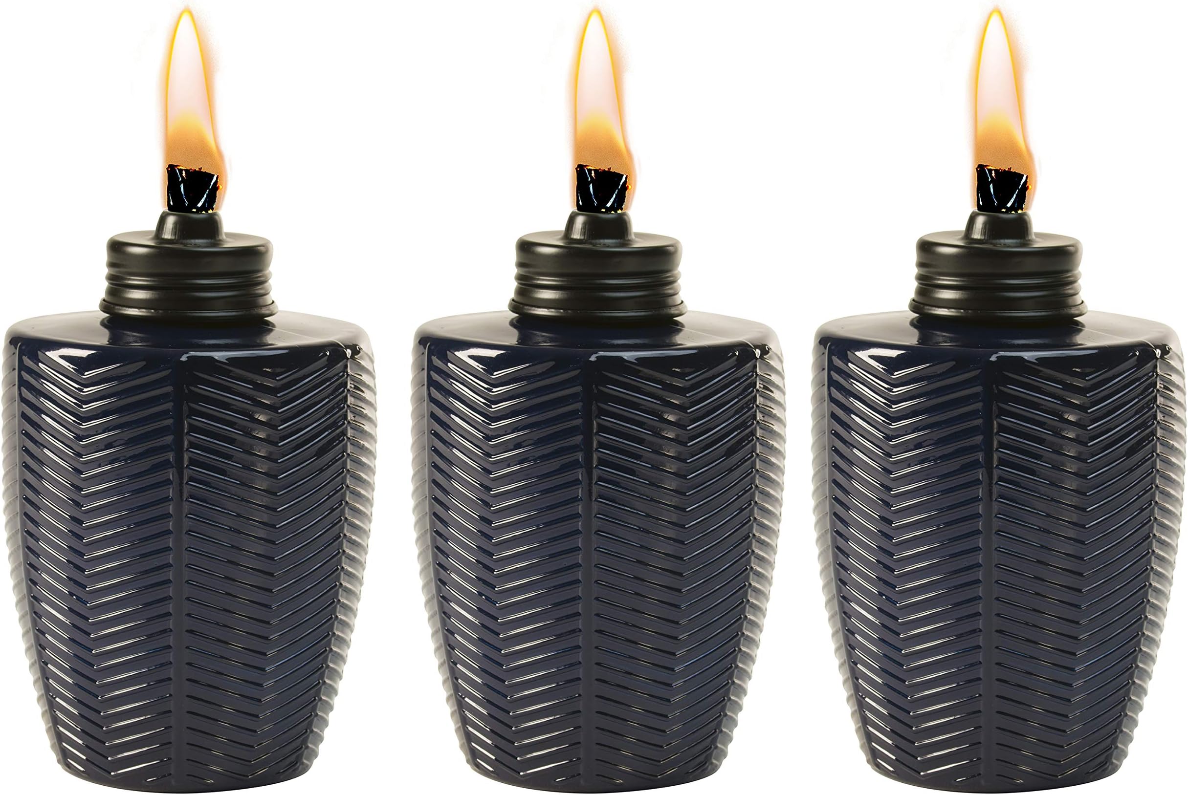 TIKI Brand 1118114 3-Pack 5.75 Inch Table Torch Glass Herringbone