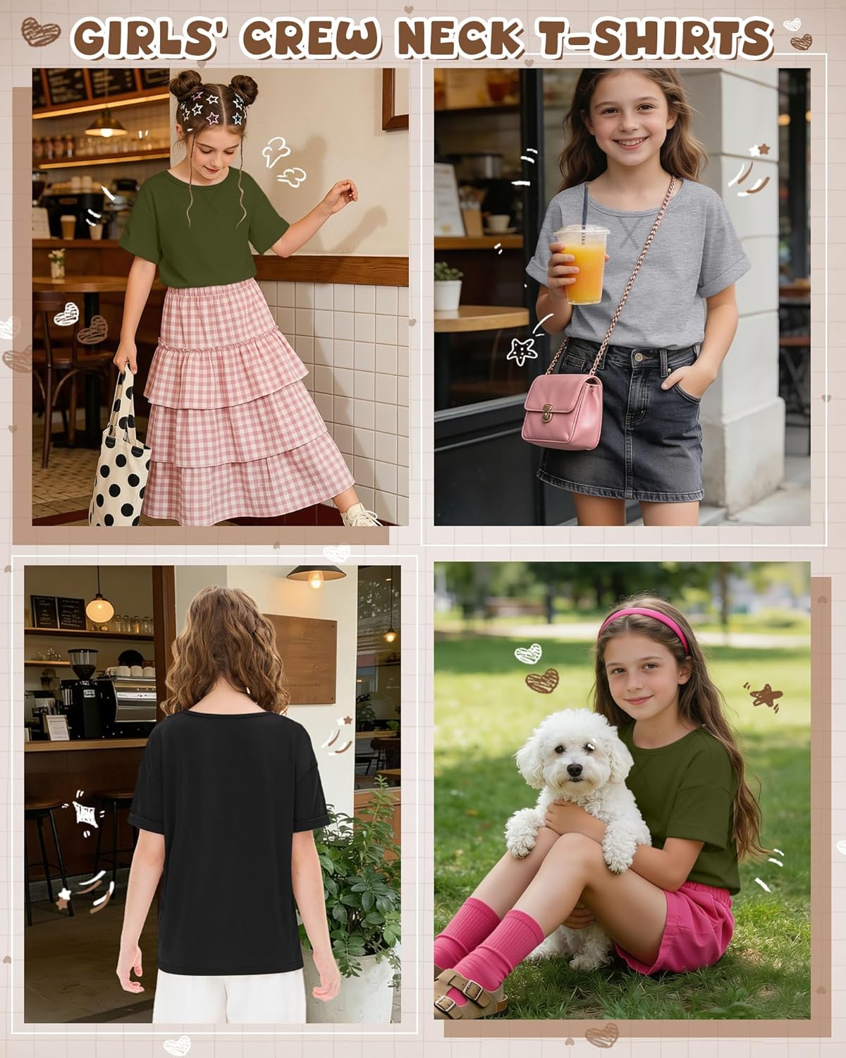 3 Pack Girls Short Sleeve T Shirts Kids Loose Fit Crew Neck Tops Rolled Cuff Summer Basic Casual Tees Blouse - Image 4