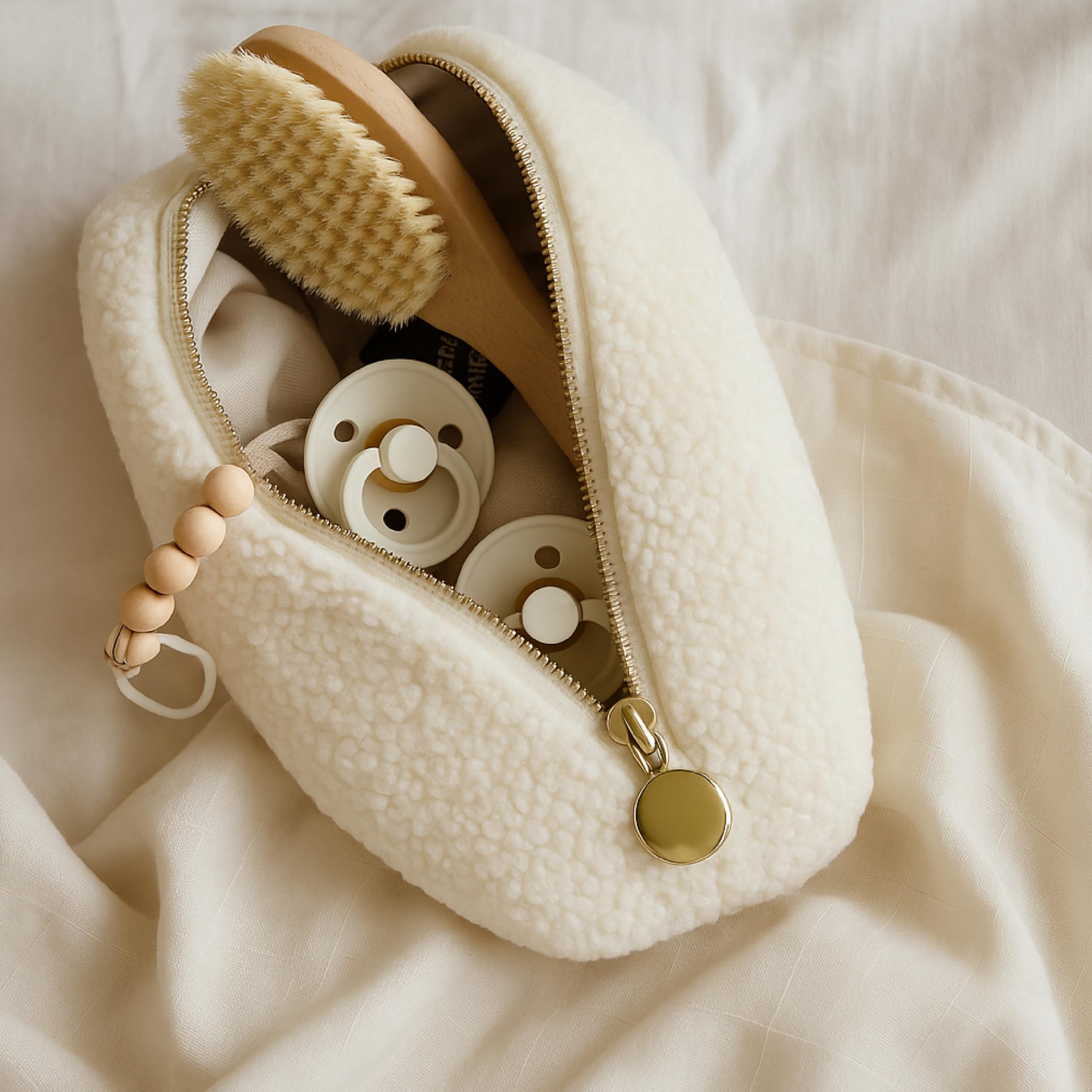 Orelle Bouclé Wickeltisch-Organizer mit passender Tasche und Mondanhänger, tragbarer Wickeltisch-Organizer, Must-Have für Babypartys, cremefarben