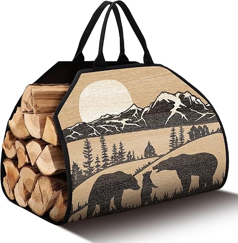 Miniatura 15 de Barydat Portador grande de leña con asas, 39 x 18 pulgadas, lona para leña, soporte de madera resistente para chimenea, fogata, campamento