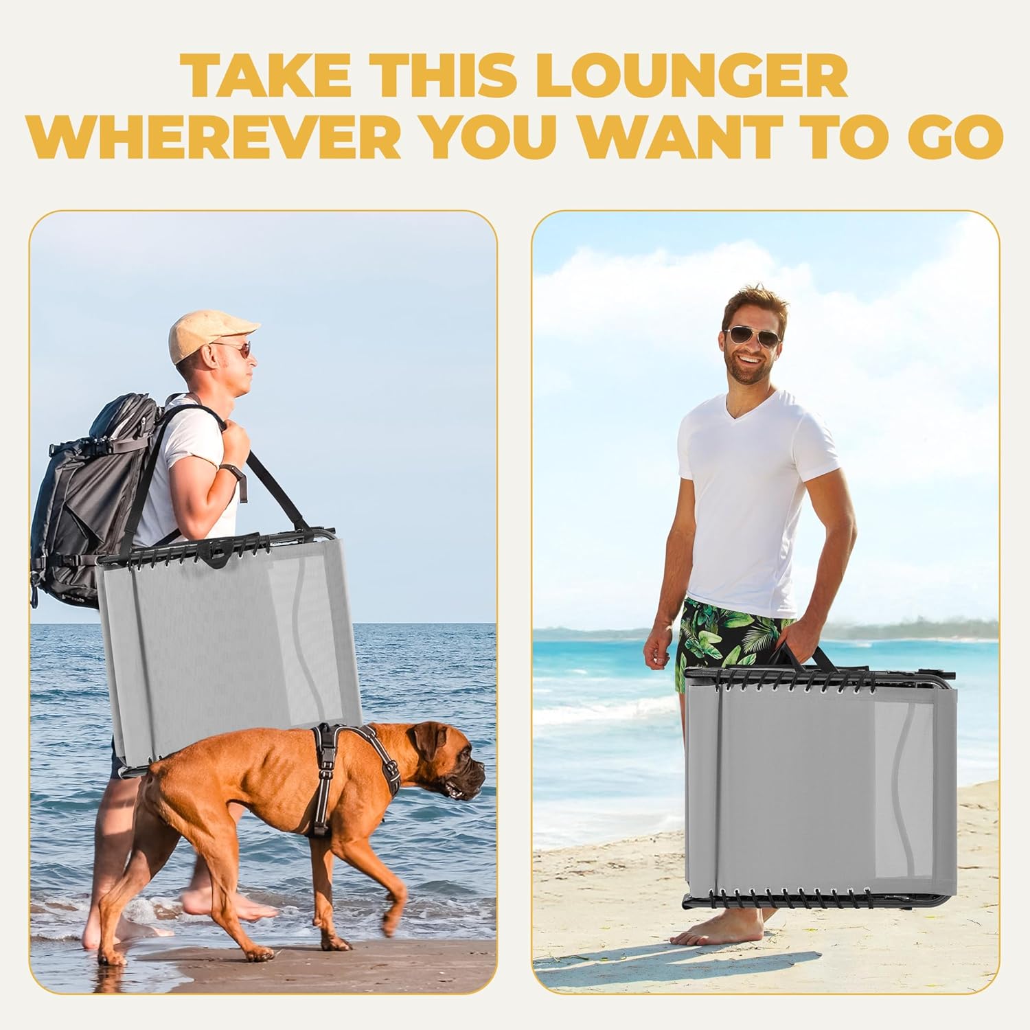 Yaheetech 26.4" Outdoor Folding Tanning Chair, Chaise Lounge Chairs with 5 Back Position Adjustable, Extended Portable Lounger for Beach, Patio, Gray
