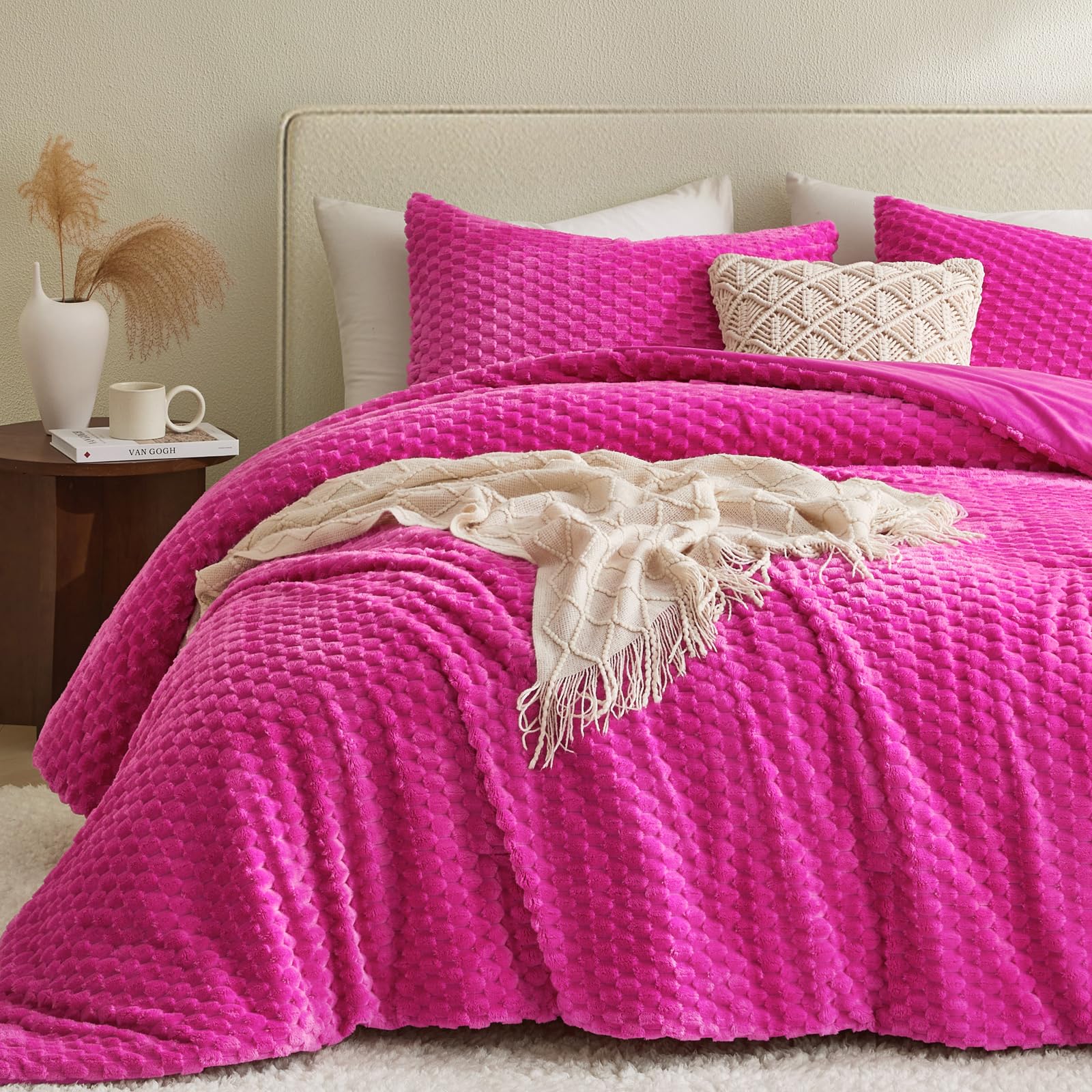 Petrichor Fluffy King Comforter Set - Pink Flannel -1