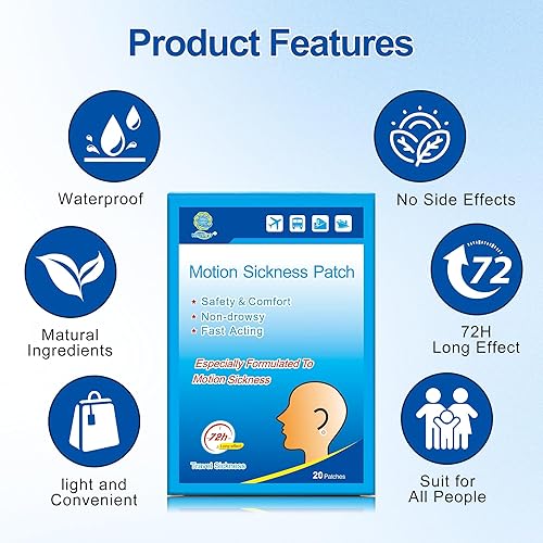 Miniatura 4 de KONGDY 20 parches para mareo por movimiento para cruceros, mareos, viajes en coche, no somnolencia