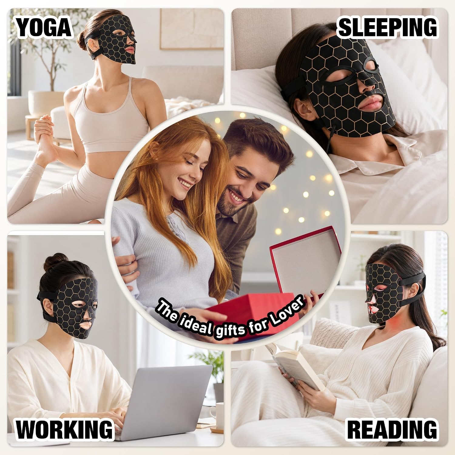 LED Face Mask with 7 Light Modes, 96 3-in-1 LED Chips, Flexible Silicone Facial Mask, Built-in Timer, Cordless & Rechargeable, with Storage Bag for Home Use, Gift for Women