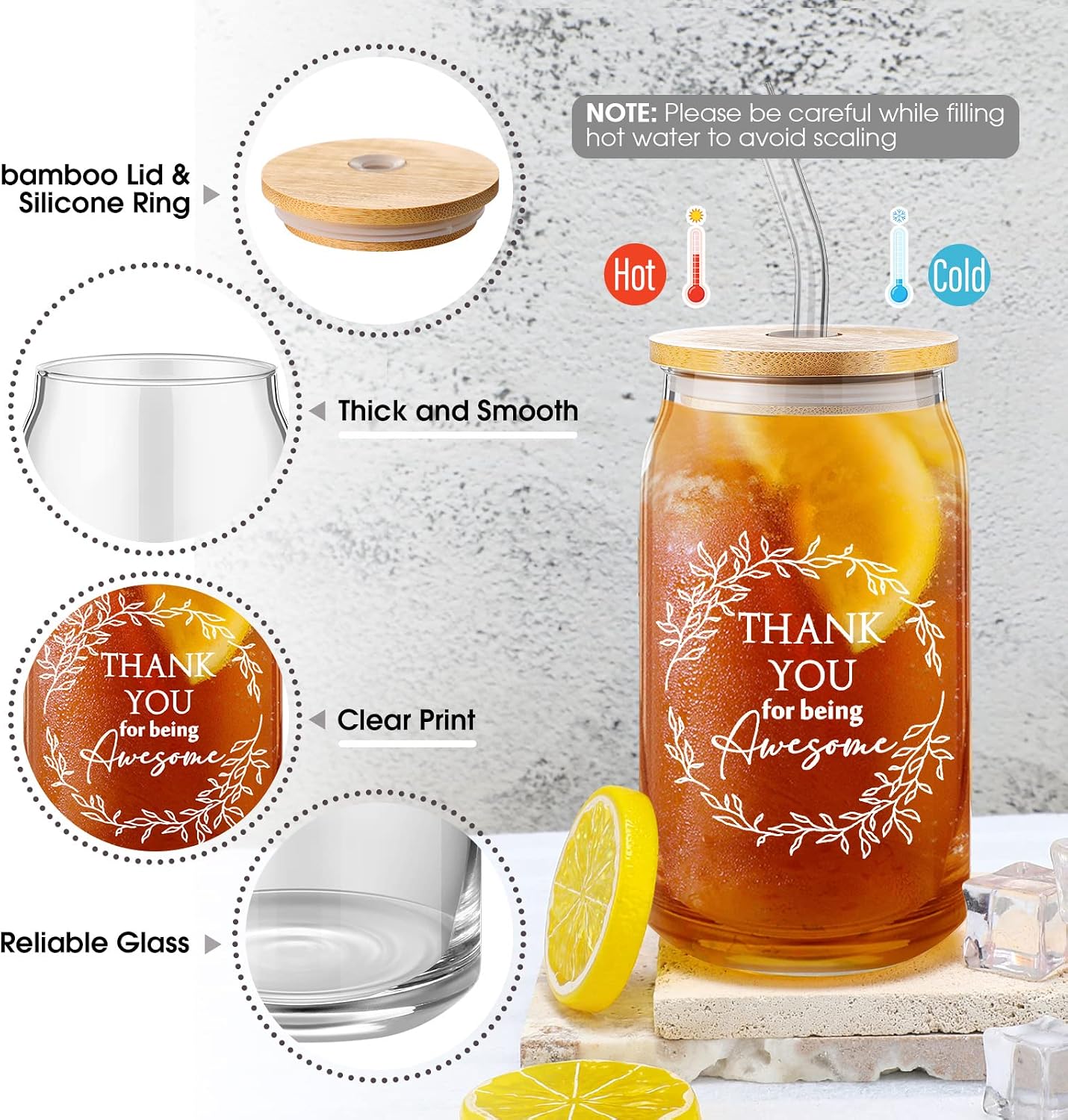 Hoolerry 3 Pcs Thank You Gift for Women 16oz Cup Bag Keychain