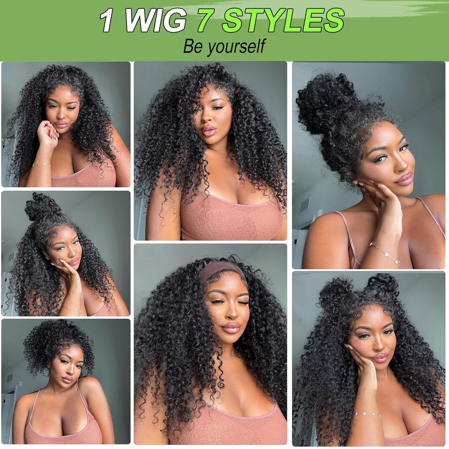 Kinky Curly Half Wig Human Hair 200 Density 3 In 1 Seamless Flip Over Half Wig 20 Inch Drawstring Headband Wig Human Hair Glueless Wear and Go Beginner Friendly Curly Human Hair Wigs for Women