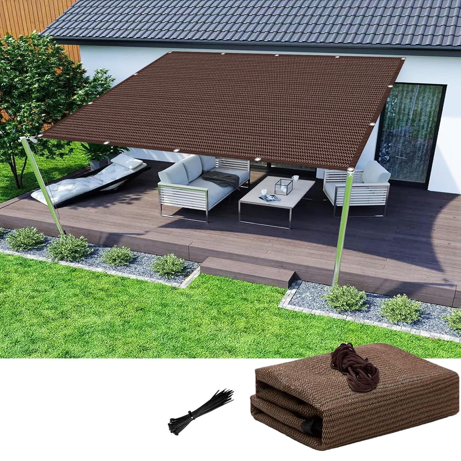 Protection solaire 1.7x6.7m voile ombrage marron extérieur
