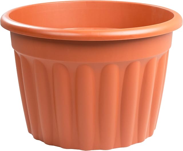 Large Round Plant Pot Outdoor Garden Vegetable Fruit Flower Herb Tree Plastic Planter (69 Litre, Terracotta)