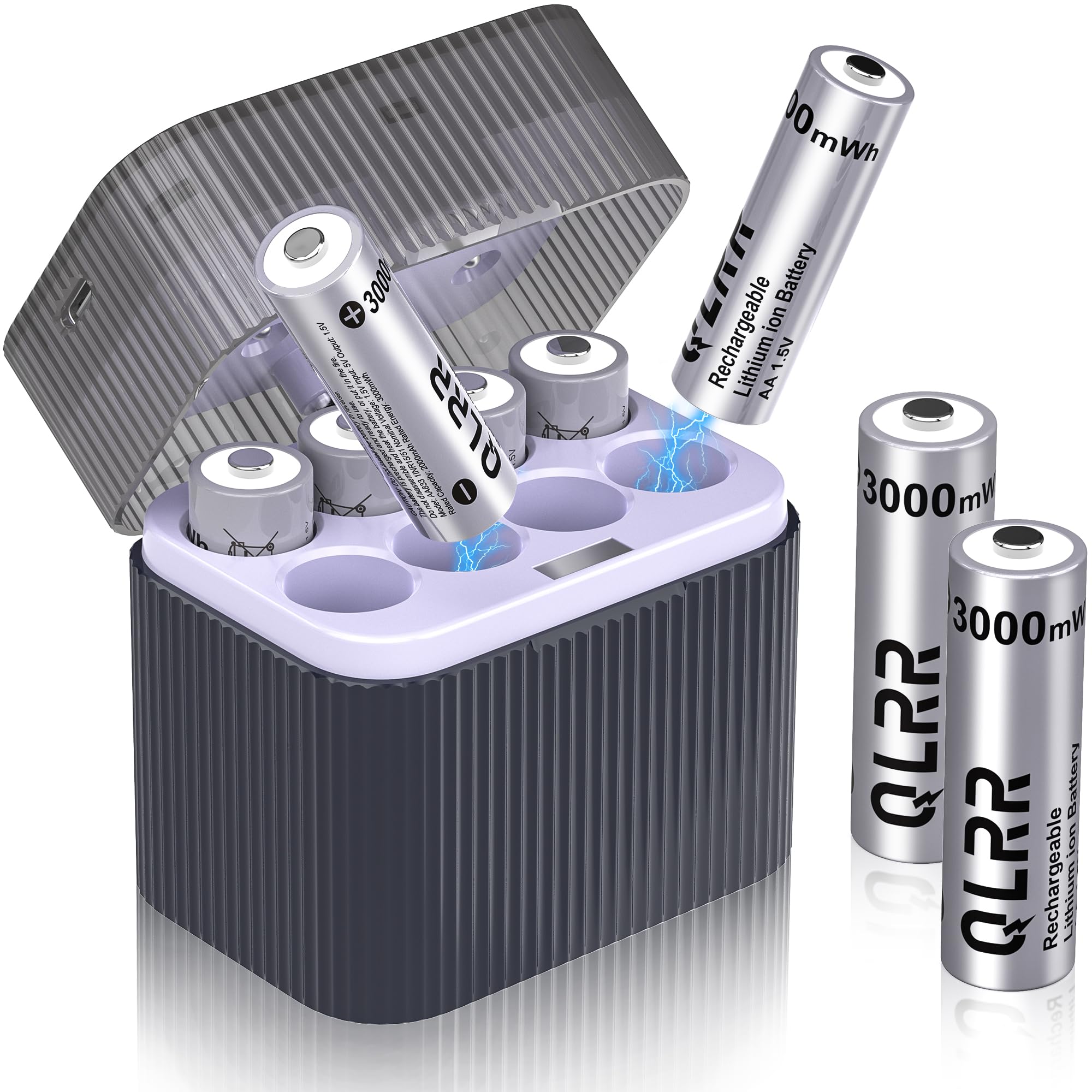 Rechargeable Lithium AA Batteries with Fast Charger 8 Pack 1 5V 3000mWh High Capacity AA Batteries Constant Output