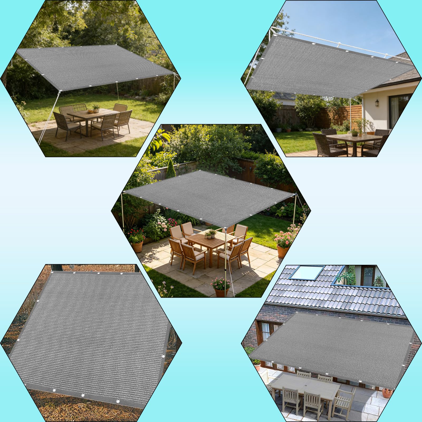 Vela Parasole 3 x 8 m in Tessuto Hdpe, Permeabile All'Aria e All'Acqua, Telo Ombreggiante Occhiellato Tenda da Sole Traspirante Rettangolare per Serra Cortile, Grigio Chiaro