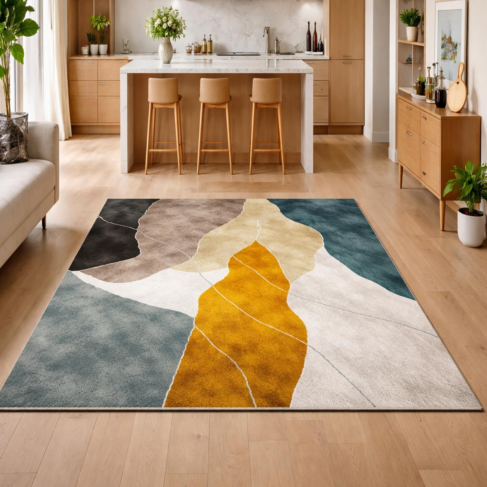 Alfombra para sala de estar amarilla abstracta Rururug 130x160 cm