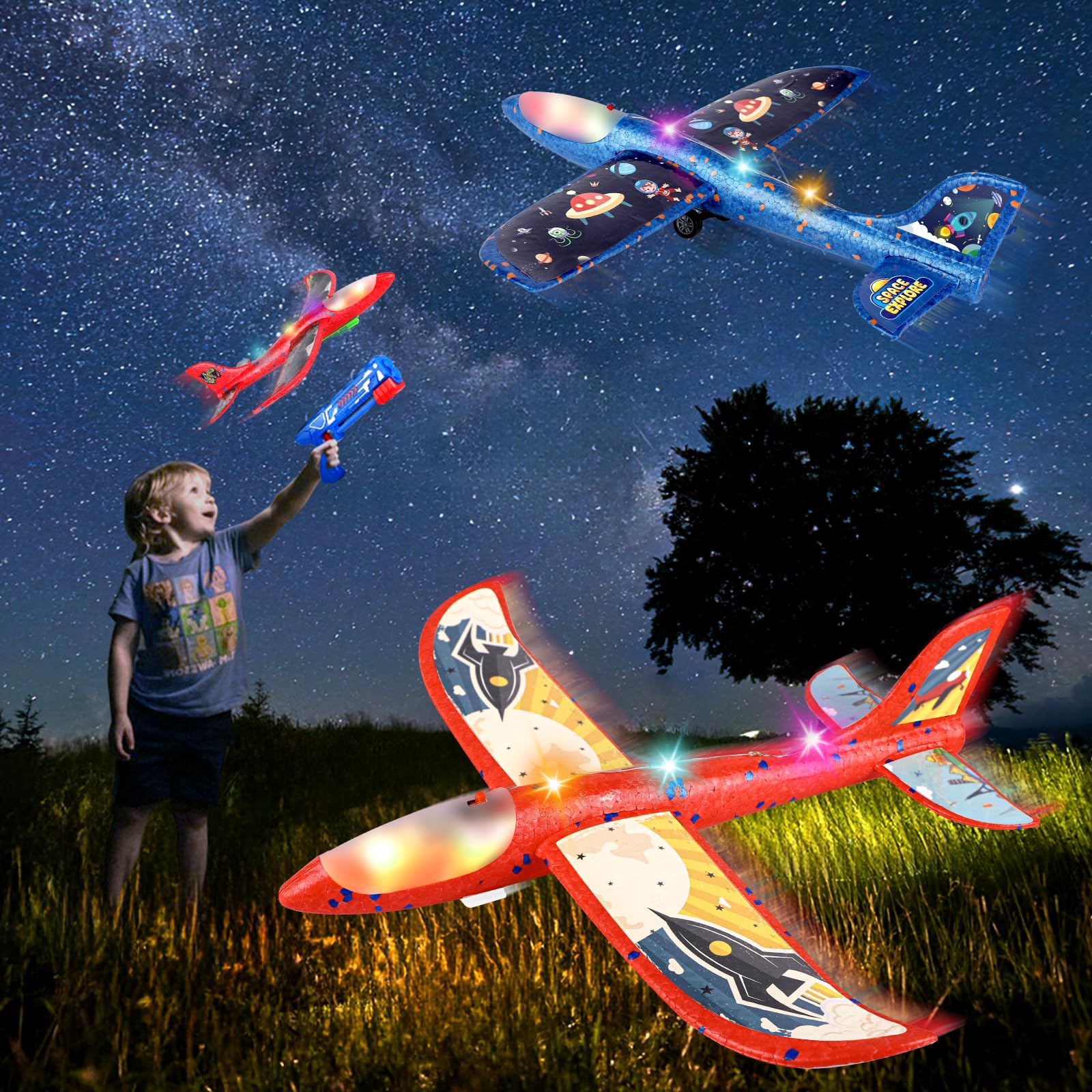 Aereo Polistirolo per Bambini 3 4 5 6 7 8 9 10 Anni, Aereo Giocattolo con Pistola Catapulta Aliante Aeroplano Schiuma Aerei Modellini, Gioco Esterno All'aperto Interattivi Regalo Compleanno Bimbo