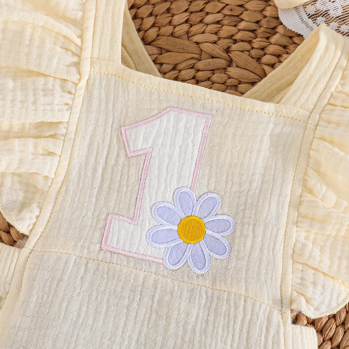 Winmany Baby Girl First Birthday Outfit 1st Birthday Sweet Cotton Romper With Headband Cake Smash Photo Shoot Clothes - Image 5