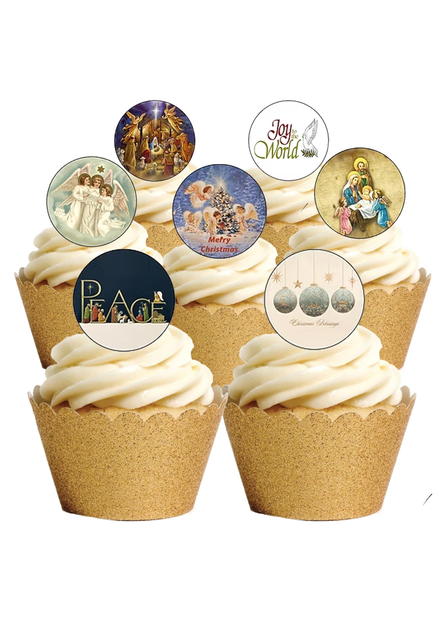 Top That 24 Precut Religious Christmas Traditional Christian Celebration Edible Wafer Paper Cupcake Toppers Decorations