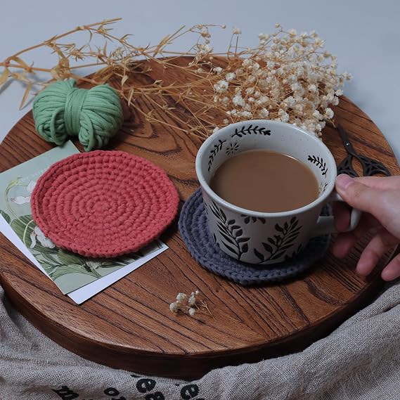 ETSPIL 4-Pack DIY Crochet Kit for Beginners - Circular Coaster Crochet Starter Set with, Yarn, Hooks & Tools for Adults & Teen