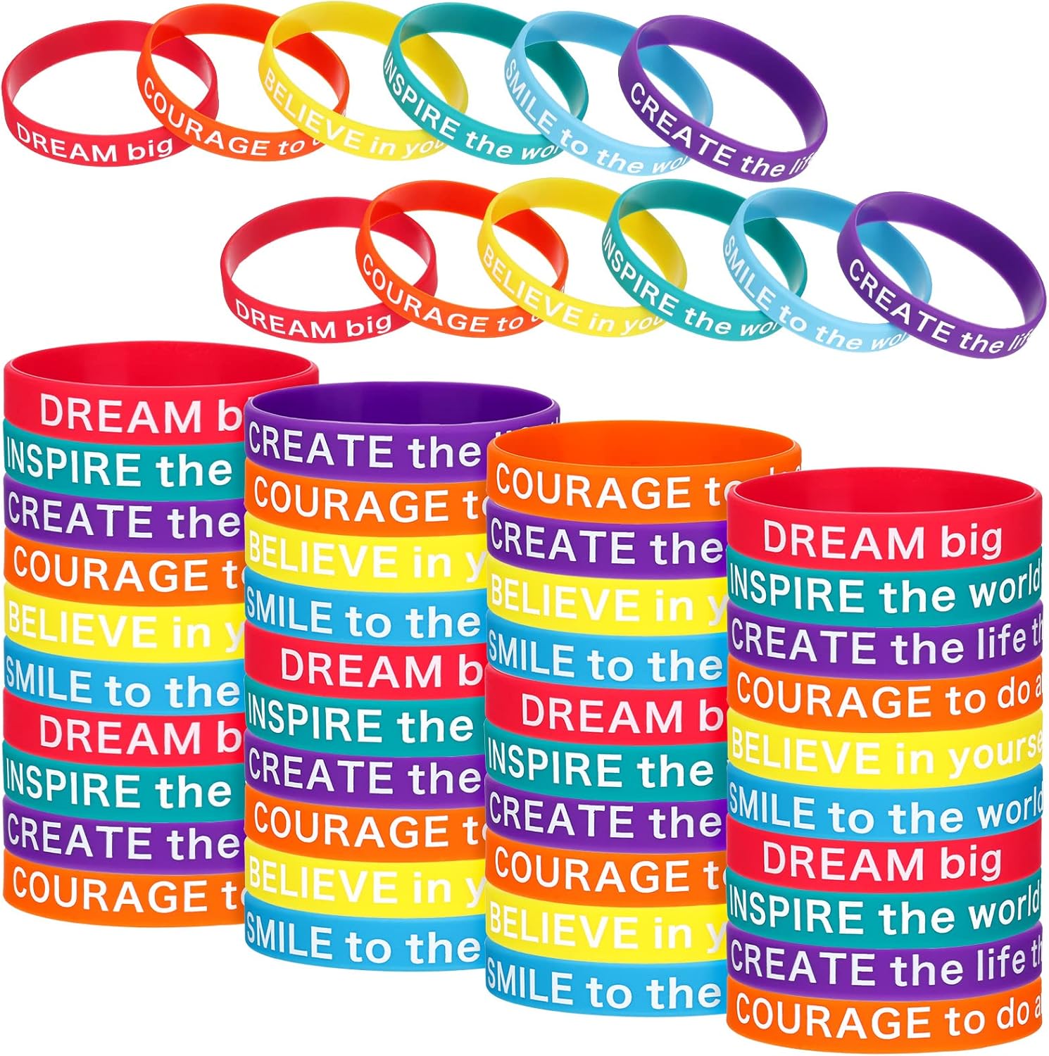 Deekin 48 Pcs Motivational Silicone Wristbands Colored