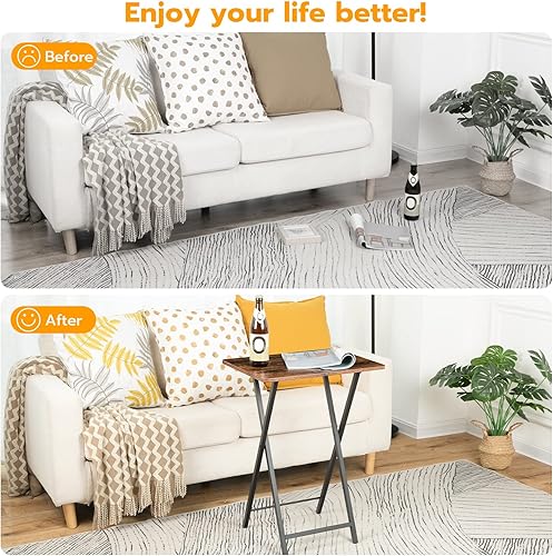 Miniatura 6 de HOOBRO Juego de 2 bandejas portátiles para TV, mesas plegables para TV, mesas de bandeja de TV para espacios pequeños, bandejas de comedor
