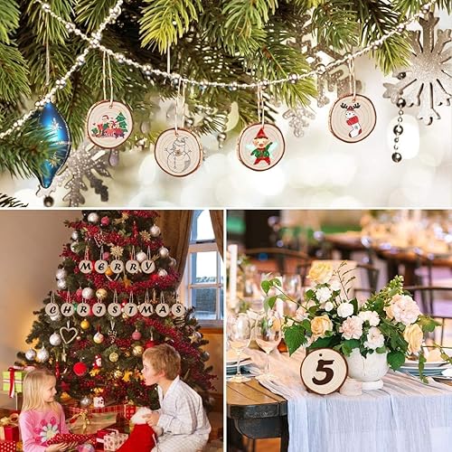 Miniatura 3 de Juego de 32 piezas de posavasos de madera natural sin terminar, 3.5 a 4 pulgadas, kit de madera para manualidades, preperforado con agujero,