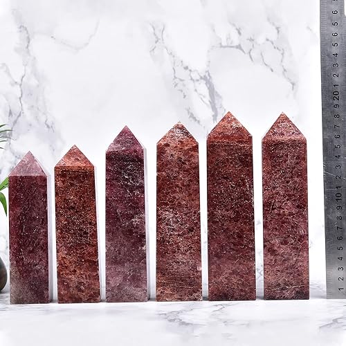 Miniatura 3 de JIC Gem Torre de cristal rojo extra grande, torre de obelisco de cristal de fresa roja, torre de cuarzo para decoración de regalo, 2.2-2.8 libras