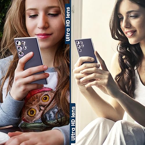Miniatura 7 de Suoman Paquete de 2 protectores de lente de cámara para Samsung Galaxy S24 Ultra, morado + multicolor con purpurina de vidrio templado con diamante