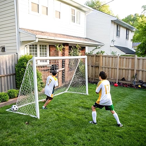 Miniatura 9 de Portería de fútbol, red de fútbol de 6 x 4 pies para patio trasero, equipo de entrenamiento portátil, portería de fútbol blanco resistente al aire