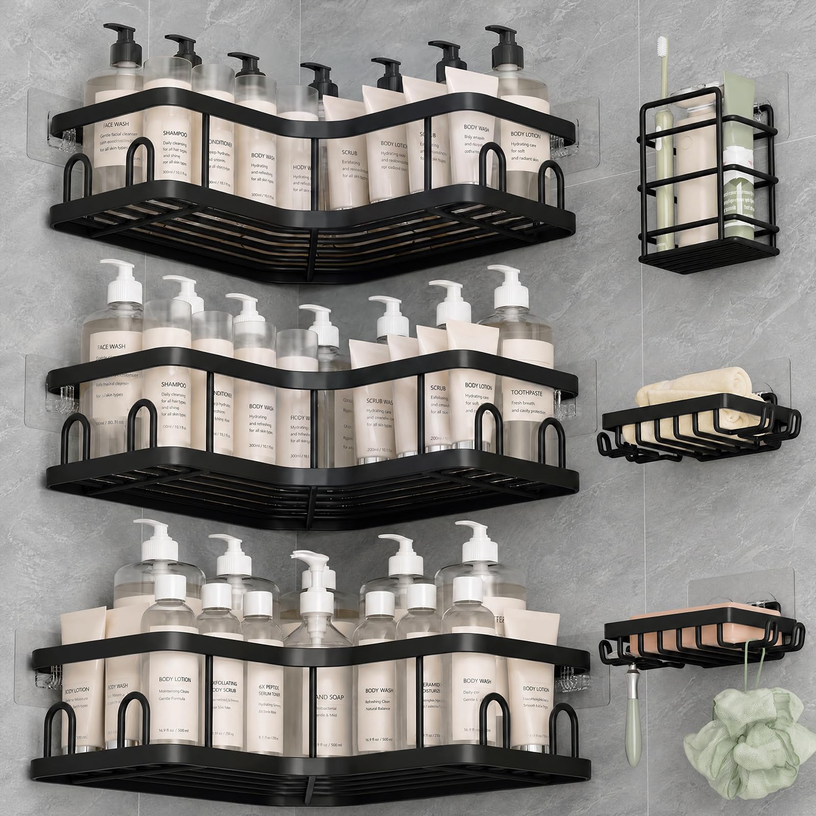 Veken Large Capacity Corner Shower Caddy 6-Pack
