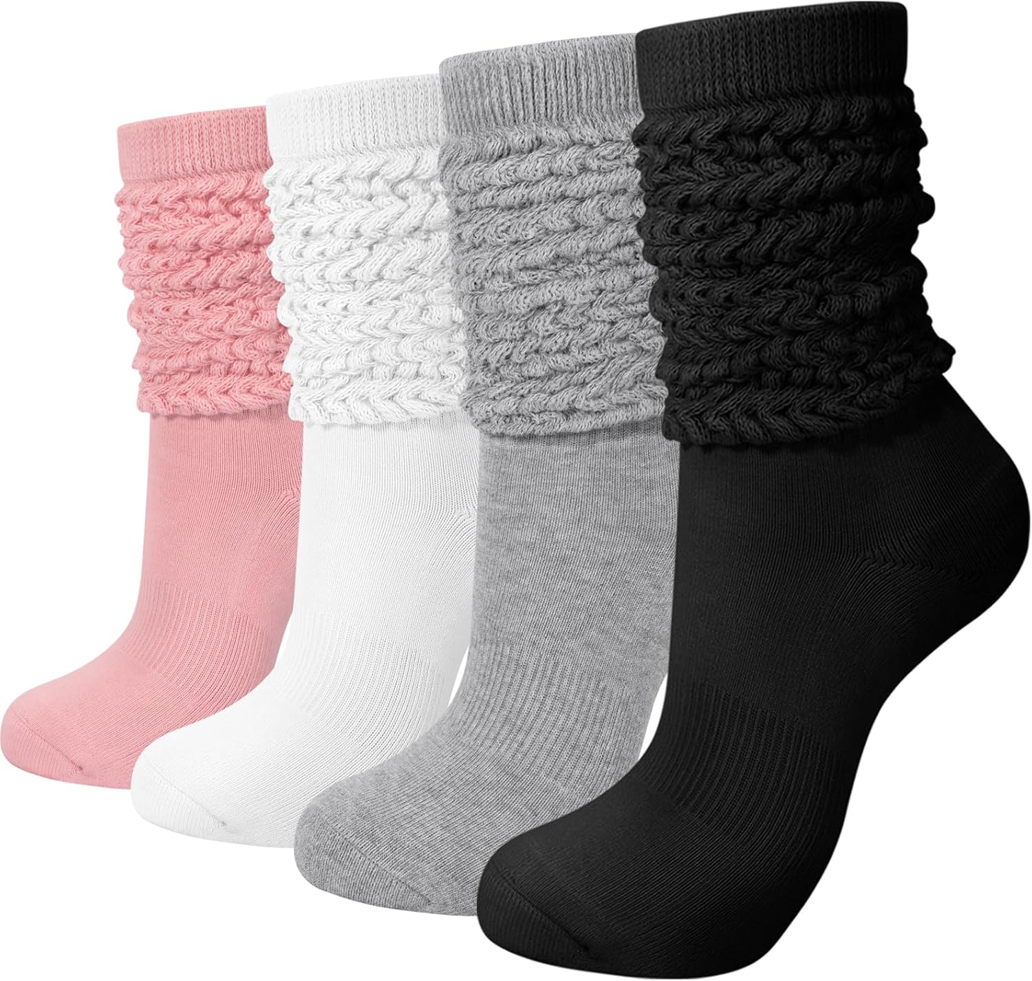 Slouchy Socks for Women 4 Pairs Slouch Long Scrunch Knee High Sock Knit Cotton Boot Tube Socks