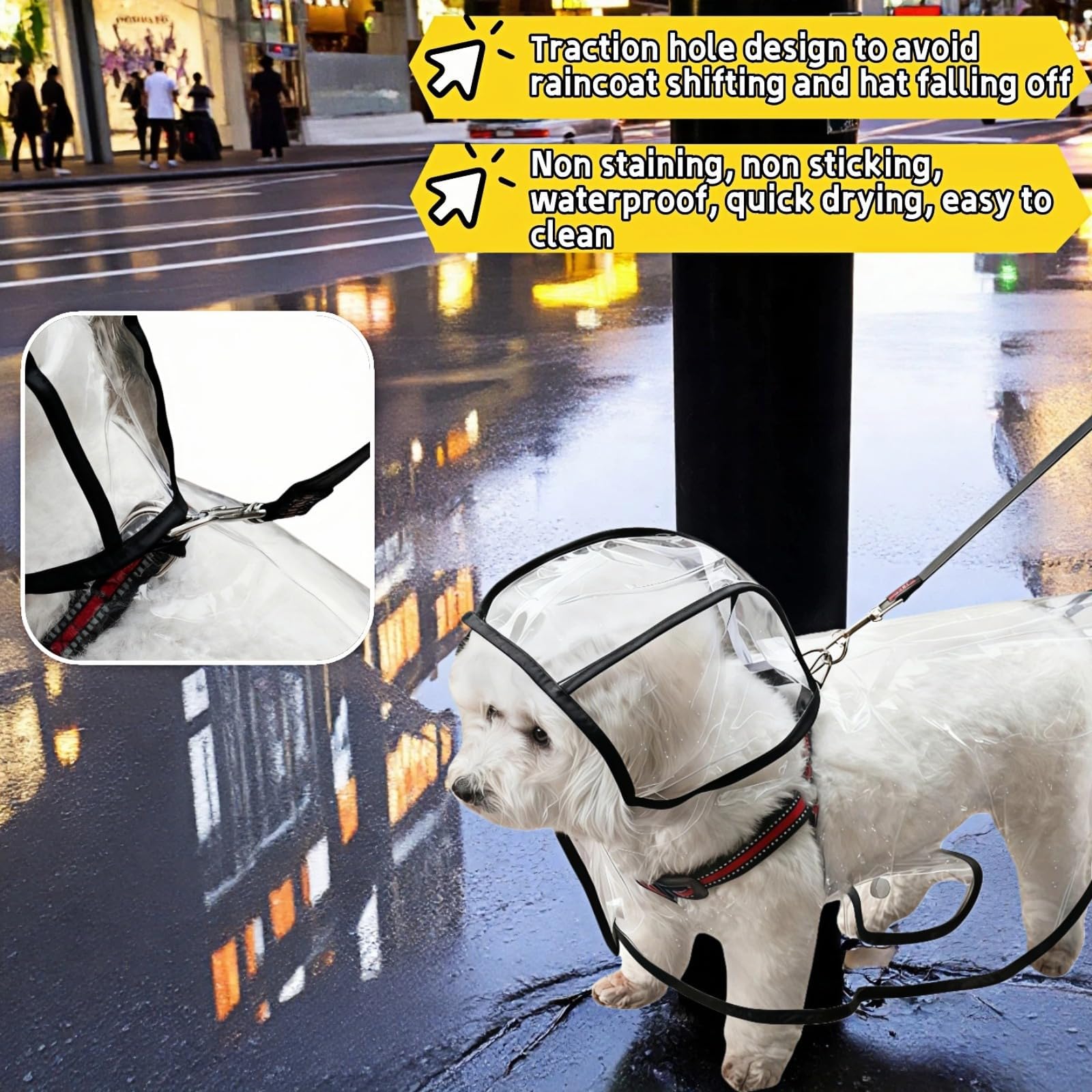 Imperméable pour Chien, Imperméable pour chien avec capuche, Poncho de Pluie en PVC Transparent, Boutons Réglables, pour chiens de petite et moyenne taille (L)