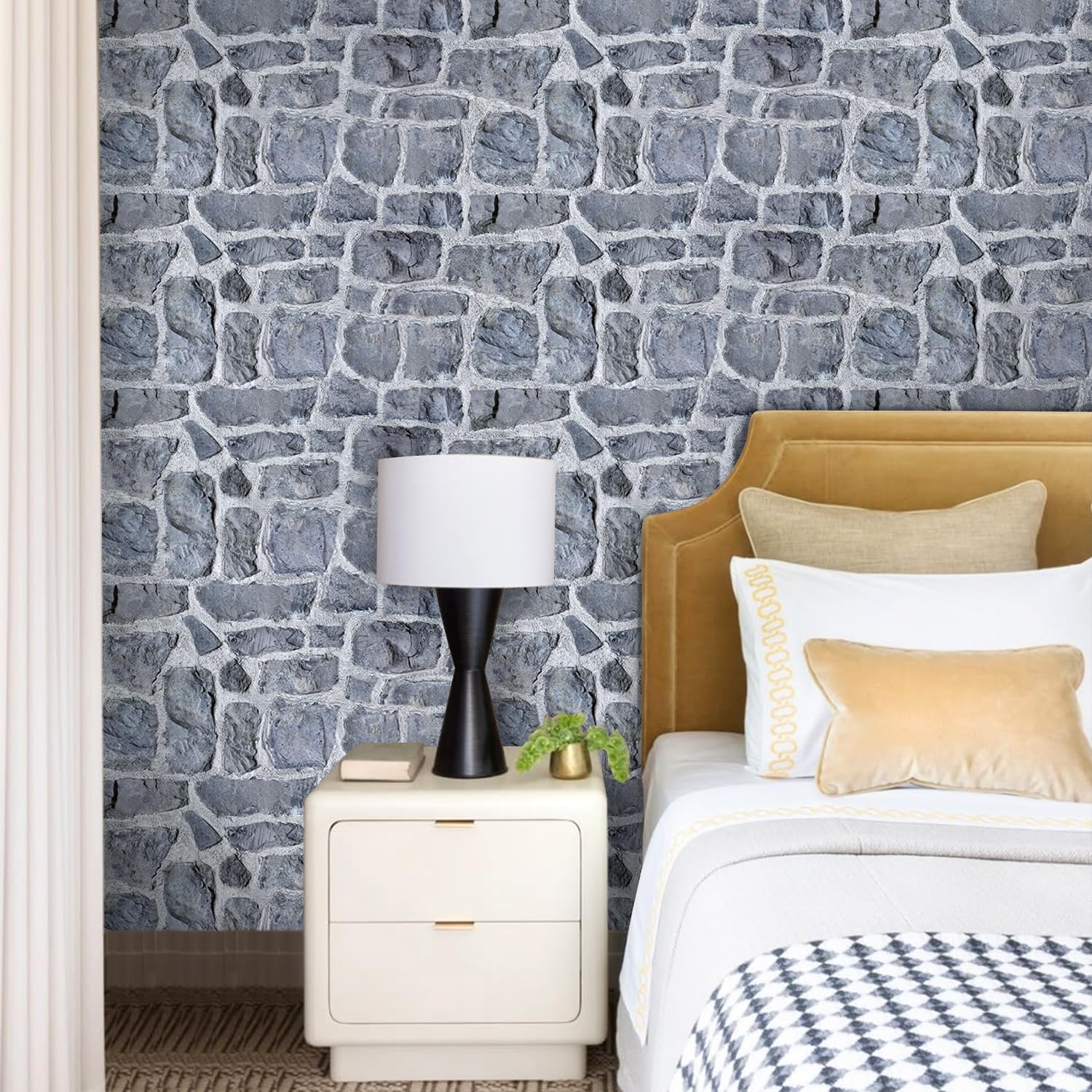 COMSTICKC Panneaux Muraux 3D Adhesif Pierre, Gris, 12 Pièces, Dalle PVC Adhesive Murale, Papier Peint 3D, Revêtement Mural 3D, 58 x 30 CM, Pour Salon, Chambre, Cuisine et Décoration Intérieure
