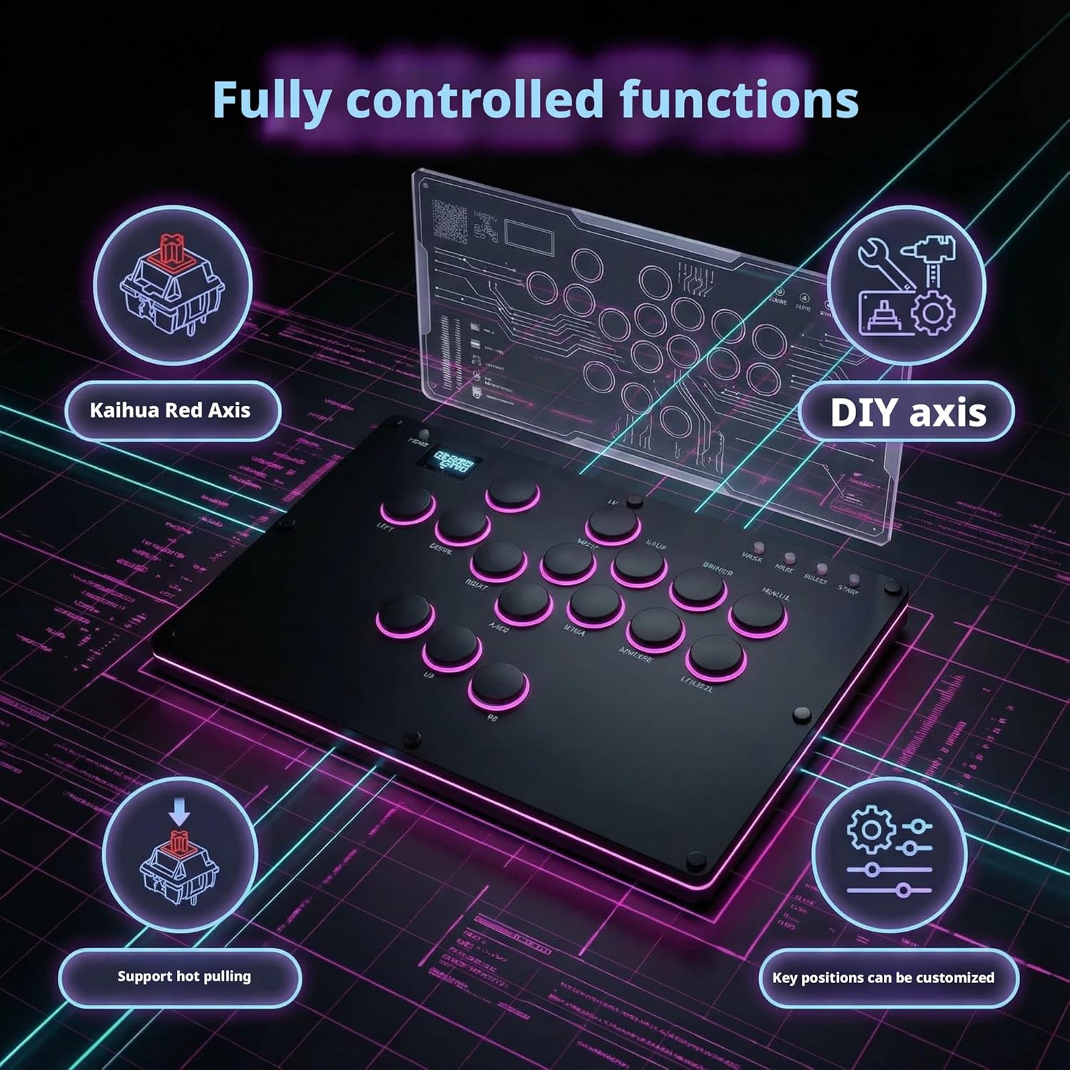 XIAO SHI MIN STORY Leverless Arcade Stick, All-Button Fight Controller with A16 Keys, Slim Fighting Game Keyboard with Turbo & Custom RGB, Supports Hot-Swap & SOCD (large panel)